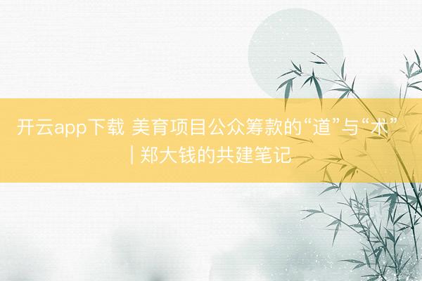 开云app下载 美育项目公众筹款的“道”与“术” | 郑大钱的共建笔记