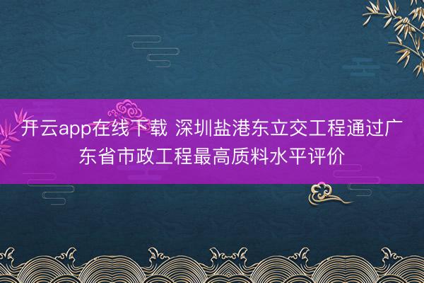 开云app在线下载 深圳盐港东立交工程通过广东省市政工程最高质料水平评价