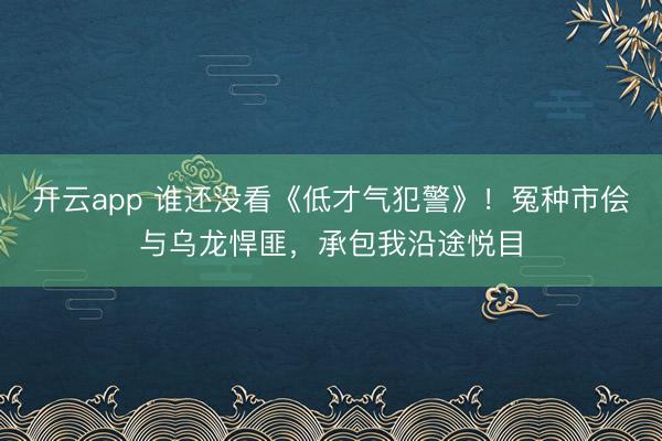 开云app 谁还没看《低才气犯警》！冤种市侩与乌龙悍匪，承包我沿途悦目