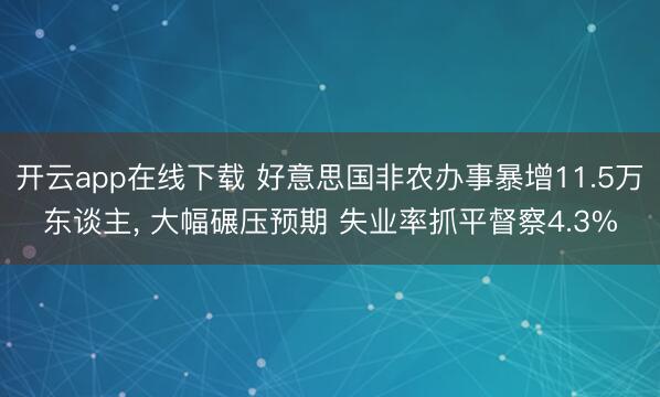 开云app在线下载 好意思国非农办事暴增11.5万东谈主， 大幅碾压预期 失业率抓平督察4.3%
