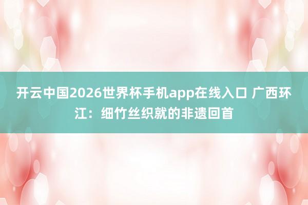 开云中国2026世界杯手机app在线入口 广西环江：细竹丝织就的非遗回首